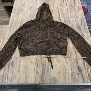 Womens Crop Top Hurley dark green leaf print Hoodie Size Medium